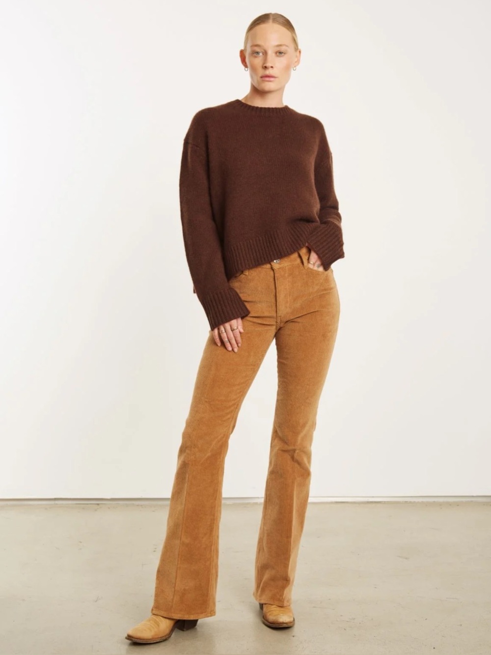 SPRWMN Corduroy Micro Flare Pants Size 23 Camel Brown High Waist Minimalist